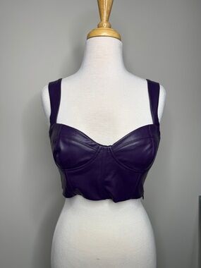 Zara Purple Faux Leather Bustier Crop Top Size Small